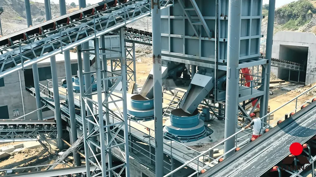 HST hydraulic cone crusher and VSI6X sand maker operating in an aggregate plant